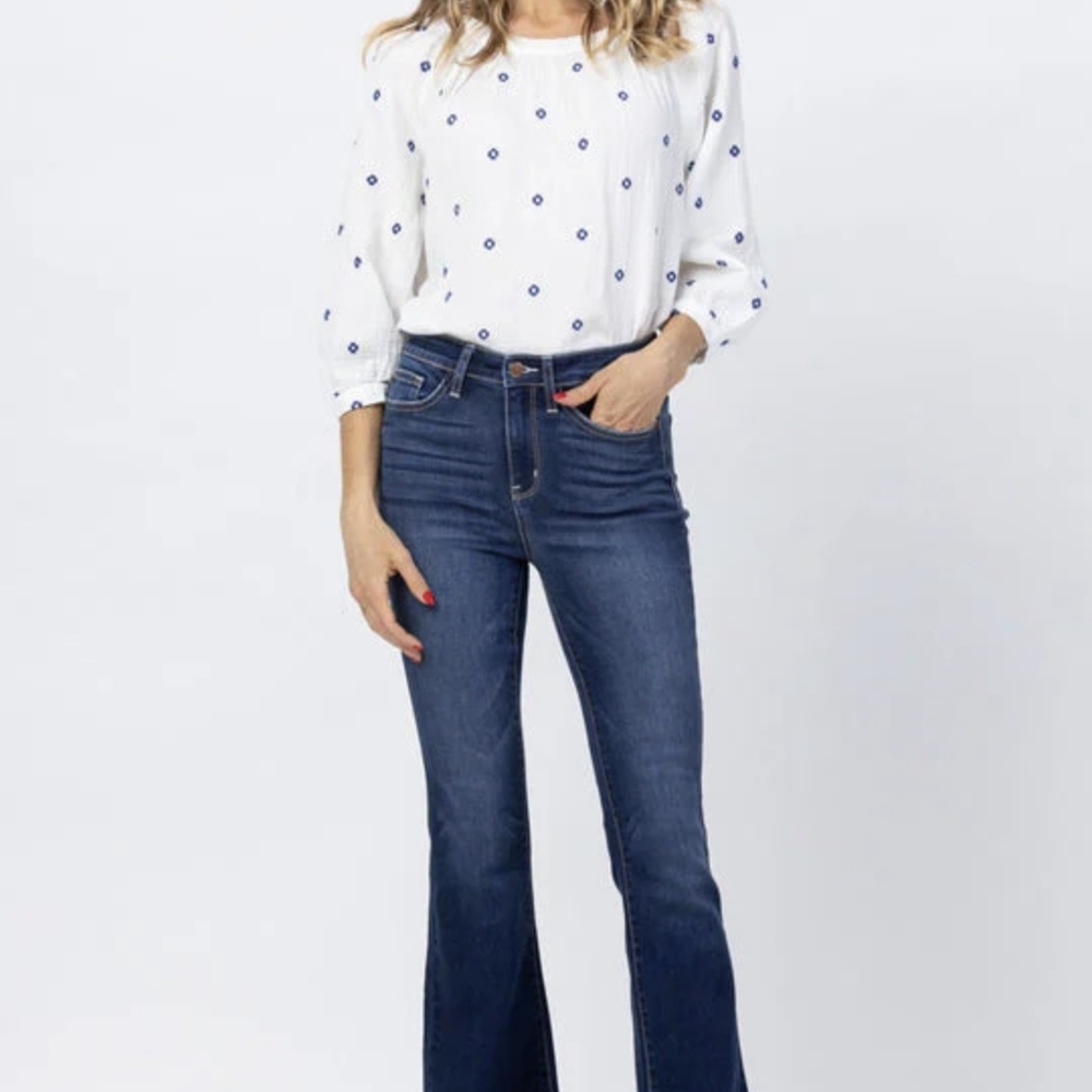 Judy Blue Dark Wash Trouser Hem Flare Jeans Size 7/28